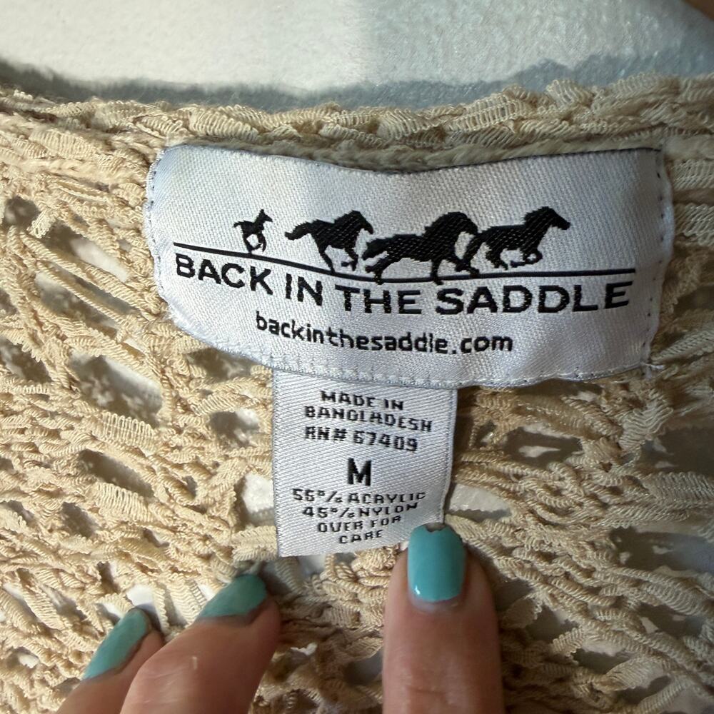 Back In The Saddle Sweater Open Knit Cardigan Ethereal Crochet Cottagecore M - Picture 5 of 6